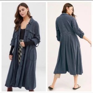 Free People Rainz Duster Atlantic Blue Maxi Trench Coat. Size XS.